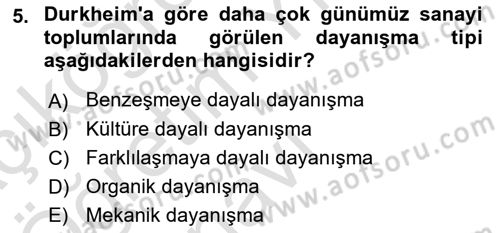 Sosyolojiye Giriş Dersi 2022 - 2023 Yılı Yaz Okulu Sınav Soruları 5. Soru