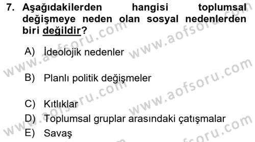Sosyolojiye Giriş Dersi 2022 - 2023 Yılı Yaz Okulu Sınav Soruları 7. Soru