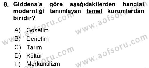Sosyolojiye Giriş Dersi 2022 - 2023 Yılı Yaz Okulu Sınav Soruları 8. Soru