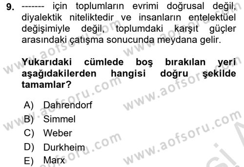 Sosyolojiye Giriş Dersi 2022 - 2023 Yılı Yaz Okulu Sınav Soruları 9. Soru