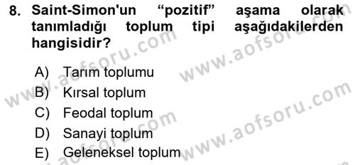 Sosyolojiye Giriş Dersi 2023 - 2024 Yılı (Vize) Ara Sınavı 8. Soru