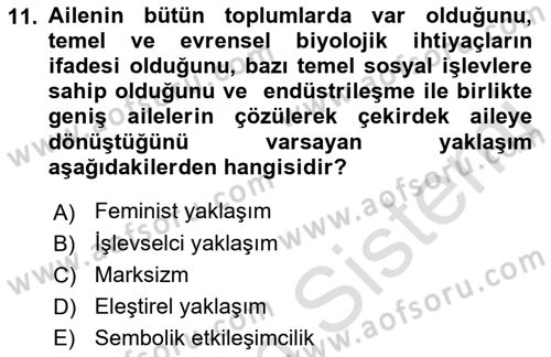 Sosyolojiye Giriş Dersi 2023 - 2024 Yılı (Final) Dönem Sonu Sınav Soruları 11. Soru