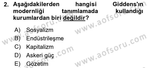 Sosyolojiye Giriş Dersi 2023 - 2024 Yılı (Final) Dönem Sonu Sınav Soruları 2. Soru