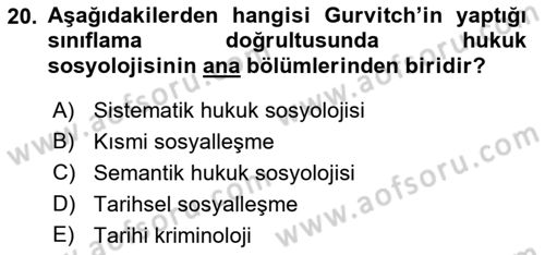 Sosyolojiye Giriş Dersi 2023 - 2024 Yılı (Final) Dönem Sonu Sınav Soruları 20. Soru