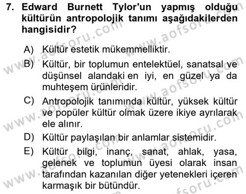Sosyolojiye Giriş Dersi 2023 - 2024 Yılı (Final) Dönem Sonu Sınav Soruları 7. Soru