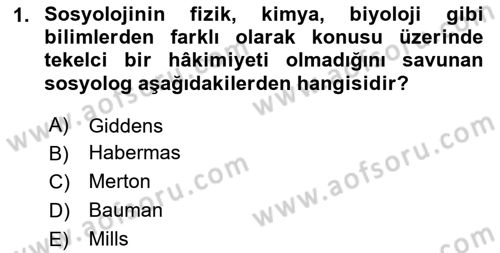 Sosyolojiye Giriş Dersi 2023 - 2024 Yılı Yaz Okulu Sınav Soruları 1. Soru
