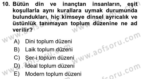 Sosyolojiye Giriş Dersi 2023 - 2024 Yılı Yaz Okulu Sınav Soruları 10. Soru