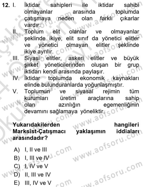 Sosyolojiye Giriş Dersi 2023 - 2024 Yılı Yaz Okulu Sınav Soruları 12. Soru