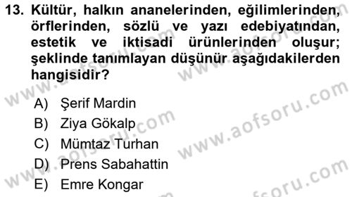 Sosyolojiye Giriş Dersi 2023 - 2024 Yılı Yaz Okulu Sınav Soruları 13. Soru