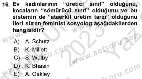 Sosyolojiye Giriş Dersi 2023 - 2024 Yılı Yaz Okulu Sınav Soruları 16. Soru