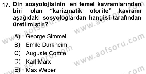 Sosyolojiye Giriş Dersi 2023 - 2024 Yılı Yaz Okulu Sınav Soruları 17. Soru
