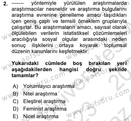 Sosyolojiye Giriş Dersi 2023 - 2024 Yılı Yaz Okulu Sınav Soruları 2. Soru