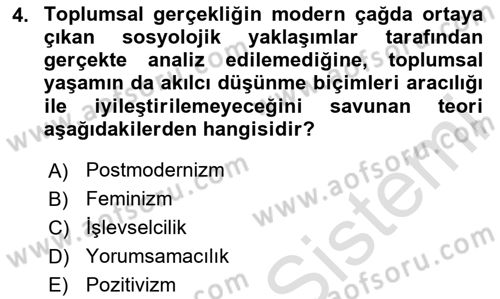 Sosyolojiye Giriş Dersi 2023 - 2024 Yılı Yaz Okulu Sınav Soruları 4. Soru