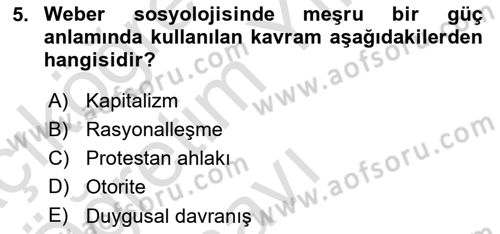 Sosyolojiye Giriş Dersi 2023 - 2024 Yılı Yaz Okulu Sınav Soruları 5. Soru