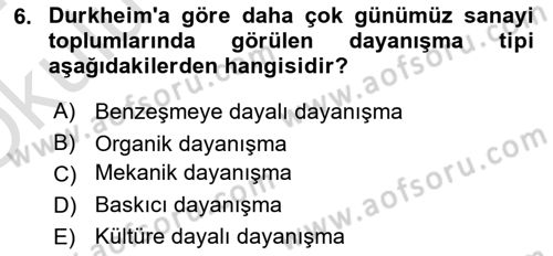 Sosyolojiye Giriş Dersi 2023 - 2024 Yılı Yaz Okulu Sınav Soruları 6. Soru