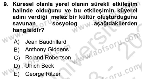 Sosyolojiye Giriş Dersi 2023 - 2024 Yılı Yaz Okulu Sınav Soruları 9. Soru