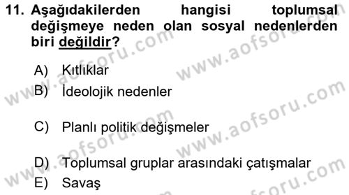 Sosyolojiye Giriş Dersi 2024 - 2025 Yılı (Vize) Ara Sınav Soruları 11. Soru