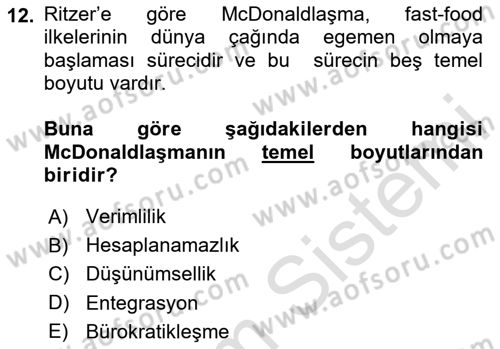 Sosyolojiye Giriş Dersi 2024 - 2025 Yılı (Vize) Ara Sınav Soruları 12. Soru