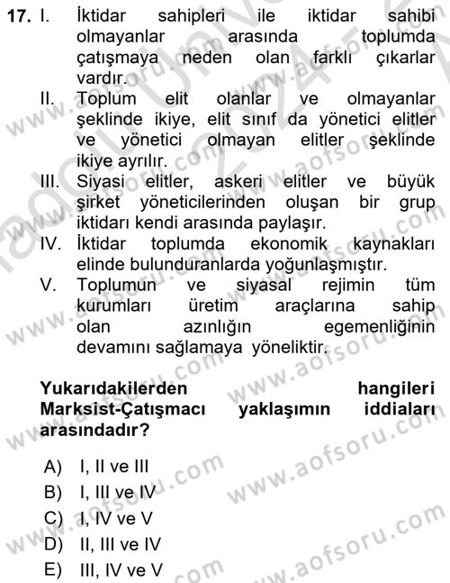 Sosyolojiye Giriş Dersi 2024 - 2025 Yılı (Vize) Ara Sınav Soruları 17. Soru