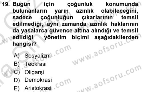 Sosyolojiye Giriş Dersi 2024 - 2025 Yılı (Vize) Ara Sınav Soruları 19. Soru