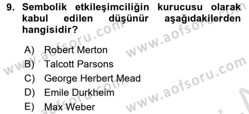 Sosyolojiye Giriş Dersi 2024 - 2025 Yılı (Vize) Ara Sınav Soruları 9. Soru