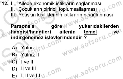 Sosyolojiye Giriş Dersi 2024 - 2025 Yılı (Final) Dönem Sonu Sınav Soruları 12. Soru