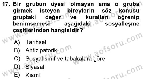Sosyolojiye Giriş Dersi 2024 - 2025 Yılı (Final) Dönem Sonu Sınav Soruları 17. Soru