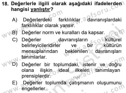 Sosyolojiye Giriş Dersi 2024 - 2025 Yılı (Final) Dönem Sonu Sınav Soruları 18. Soru