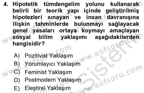 Sosyolojiye Giriş Dersi 2024 - 2025 Yılı (Final) Dönem Sonu Sınav Soruları 4. Soru