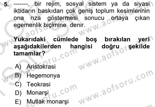 Sosyolojiye Giriş Dersi 2024 - 2025 Yılı (Final) Dönem Sonu Sınav Soruları 5. Soru