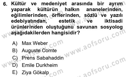 Sosyolojiye Giriş Dersi 2024 - 2025 Yılı (Final) Dönem Sonu Sınav Soruları 6. Soru