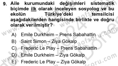 Sosyolojiye Giriş Dersi 2024 - 2025 Yılı (Final) Dönem Sonu Sınav Soruları 9. Soru