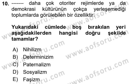 Sosyolojiye Giriş Dersi 2024 - 2025 Yılı Yaz Okulu Sınav Soruları 10. Soru