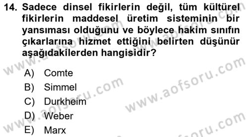 Sosyolojiye Giriş Dersi 2024 - 2025 Yılı Yaz Okulu Sınav Soruları 14. Soru
