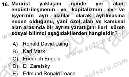 Sosyolojiye Giriş Dersi 2024 - 2025 Yılı Yaz Okulu Sınav Soruları 16. Soru