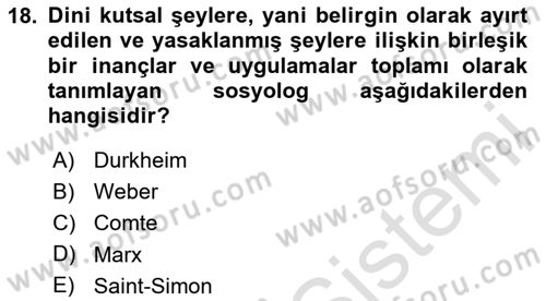 Sosyolojiye Giriş Dersi 2024 - 2025 Yılı Yaz Okulu Sınav Soruları 18. Soru