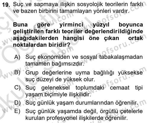 Sosyolojiye Giriş Dersi 2024 - 2025 Yılı Yaz Okulu Sınav Soruları 19. Soru