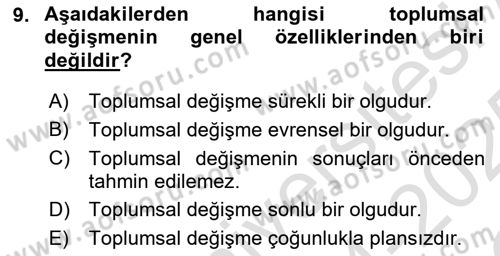 Sosyolojiye Giriş Dersi 2024 - 2025 Yılı Yaz Okulu Sınav Soruları 9. Soru