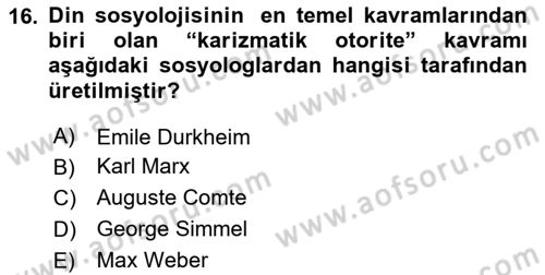 Sosyolojiye Giriş Dersi 2025 - 2026 Yılı (Final) Dönem Sonu Sınav Soruları 16. Soru