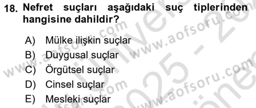 Sosyolojiye Giriş Dersi 2025 - 2026 Yılı (Final) Dönem Sonu Sınav Soruları 18. Soru