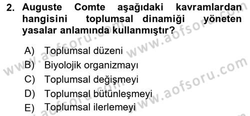 Sosyolojiye Giriş Dersi 2025 - 2026 Yılı (Final) Dönem Sonu Sınav Soruları 2. Soru