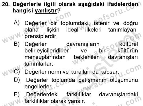 Sosyolojiye Giriş Dersi 2025 - 2026 Yılı (Final) Dönem Sonu Sınav Soruları 20. Soru