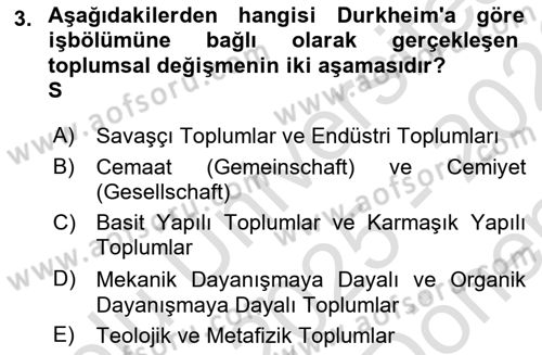 Sosyolojiye Giriş Dersi 2025 - 2026 Yılı (Final) Dönem Sonu Sınav Soruları 3. Soru