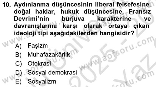 Sosyolojiye Giriş Dersi 2025 - 2026 Yılı Yaz Okulu Sınav Soruları 10. Soru
