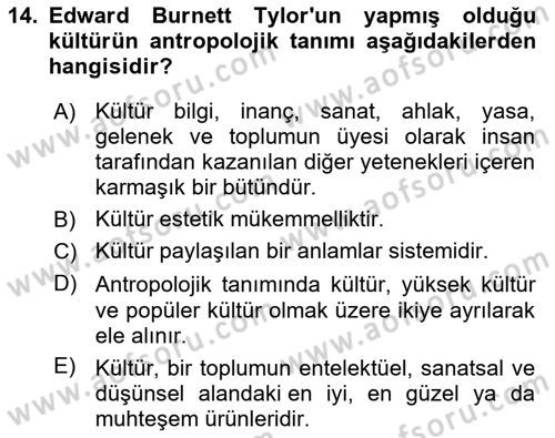 Sosyolojiye Giriş Dersi 2025 - 2026 Yılı Yaz Okulu Sınav Soruları 14. Soru