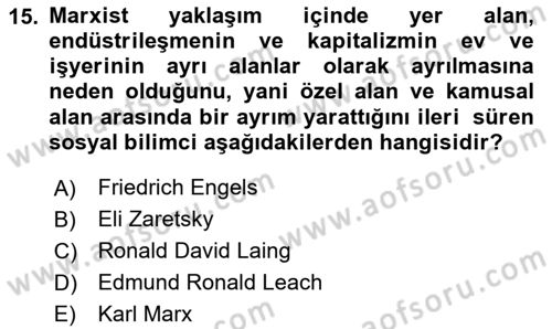Sosyolojiye Giriş Dersi 2025 - 2026 Yılı Yaz Okulu Sınav Soruları 15. Soru