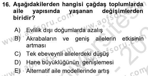 Sosyolojiye Giriş Dersi 2025 - 2026 Yılı Yaz Okulu Sınav Soruları 16. Soru