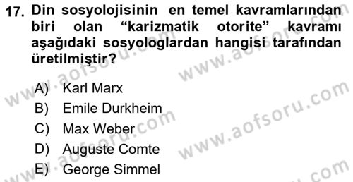 Sosyolojiye Giriş Dersi 2025 - 2026 Yılı Yaz Okulu Sınav Soruları 17. Soru