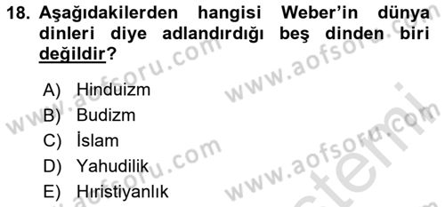 Sosyolojiye Giriş Dersi 2025 - 2026 Yılı Yaz Okulu Sınav Soruları 18. Soru