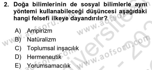 Sosyolojiye Giriş Dersi 2025 - 2026 Yılı Yaz Okulu Sınav Soruları 2. Soru